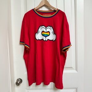 Unisex Disney Red Mickey Mouse Rainbow Heart Pride 2021 T-Shirt. Size XXXL